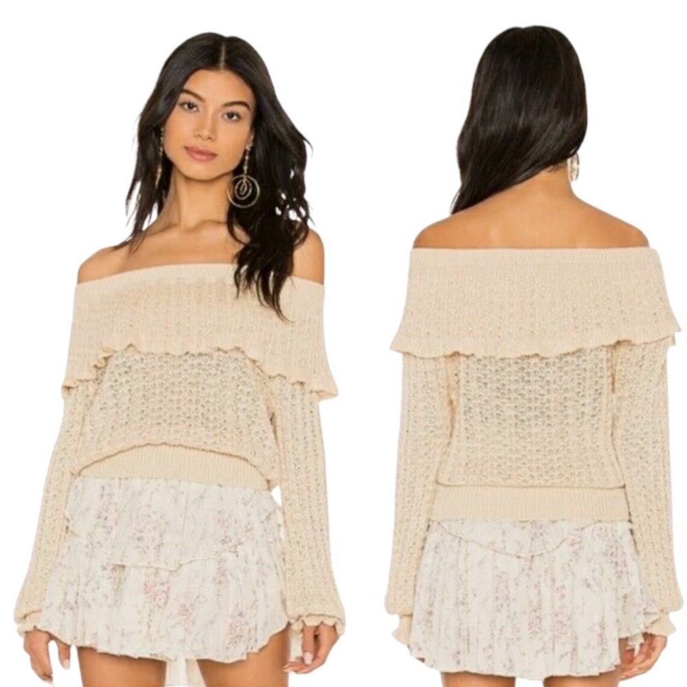 FREE PEOPLE Crazy In Love Off-Shoulder Boho Peasant Sweater S - Picture 2 of 10